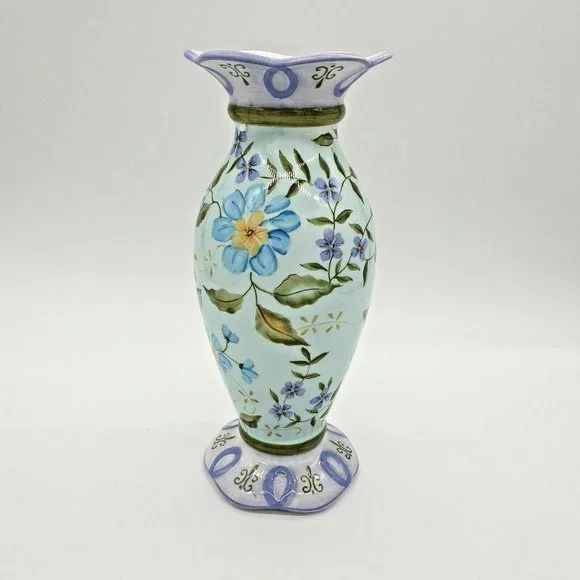 Capriware 11" Vase Hand Painted Collectable Blue Purple Floral Country Accent - Picture 11 of 11